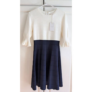 Women's Ted Baker Long Sleeve Dress, Size 8, White and Navy
